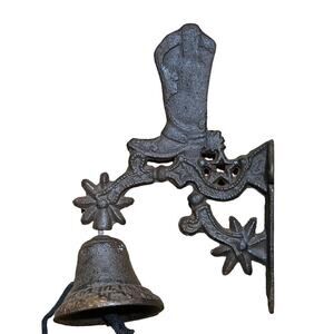 Vintage Cast Iron Wall Hanging Bell/ Dinner Bell. Western. Cowboy boot.cowgirl